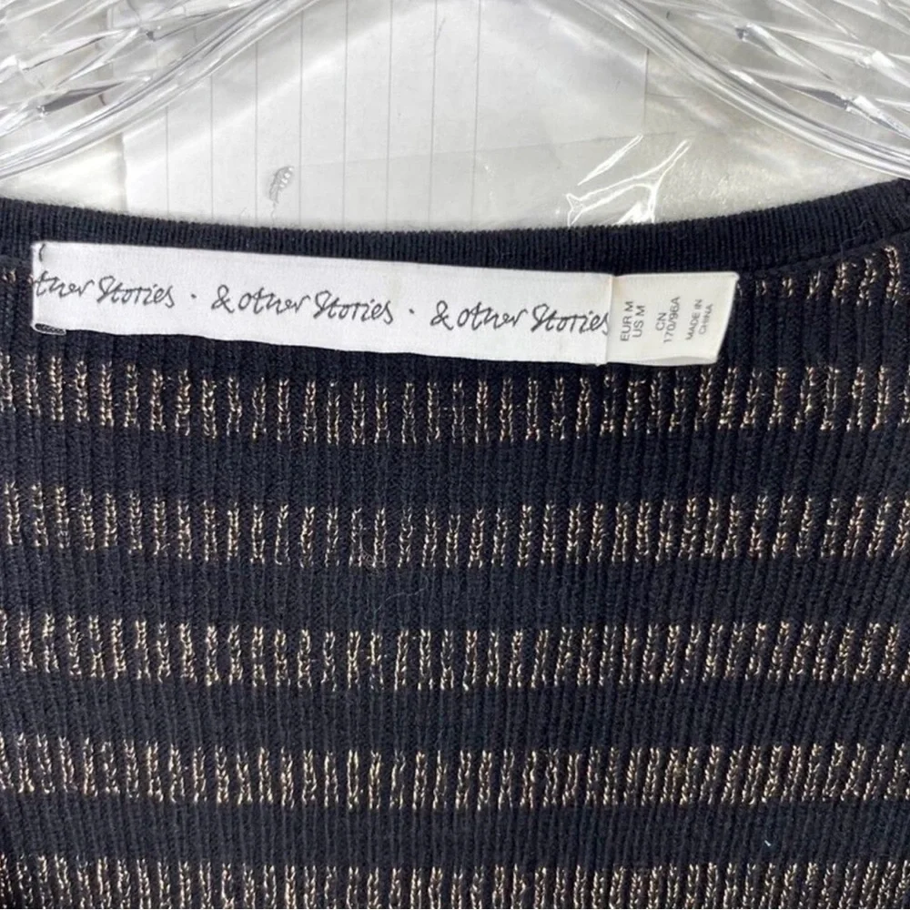 & OTHER STORIES Black and Copper Gold Striped Square Neck Knit Sweater Dress M - Picture 3 of 4